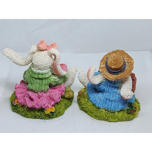 2 Easter Bunny Multicolored Porcelain Rabbit Home Decor Shelf Sitter - Picture 12 of 16